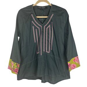 Little Journeys M Boho Tunic Top Artsy Hippie 3/4 Sleeve